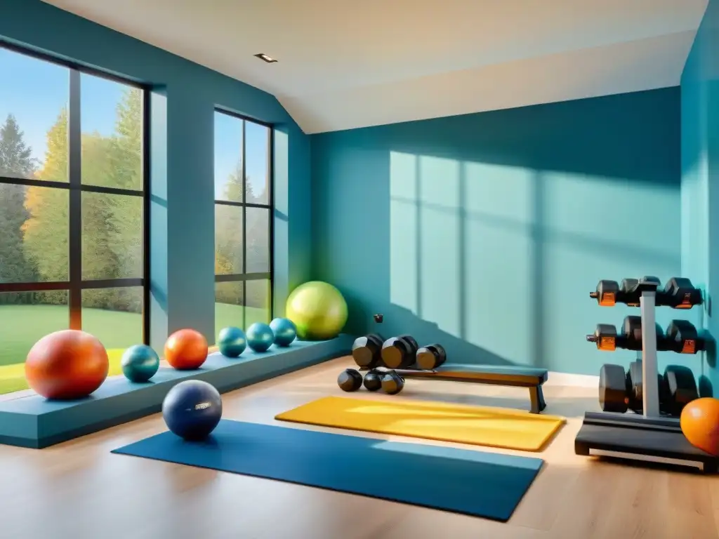 Un acogedor gimnasio casero seguro con equipos de alta calidad, ideal para la familia