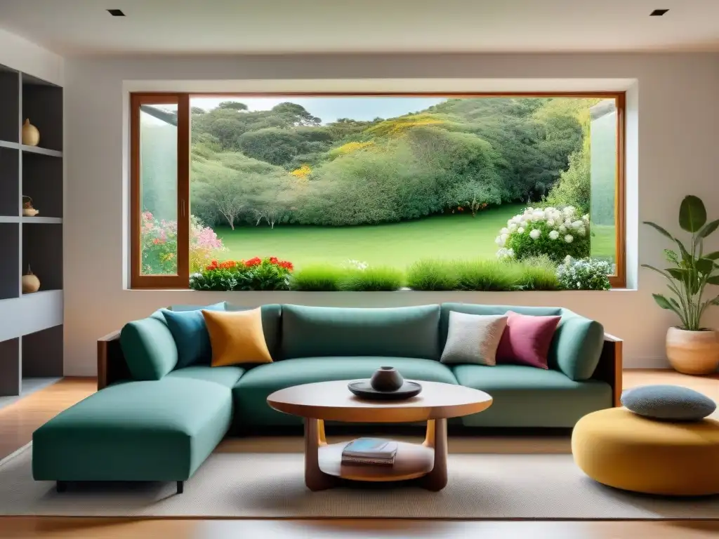 Acogedor salón moderno con vista a jardín en Uruguay