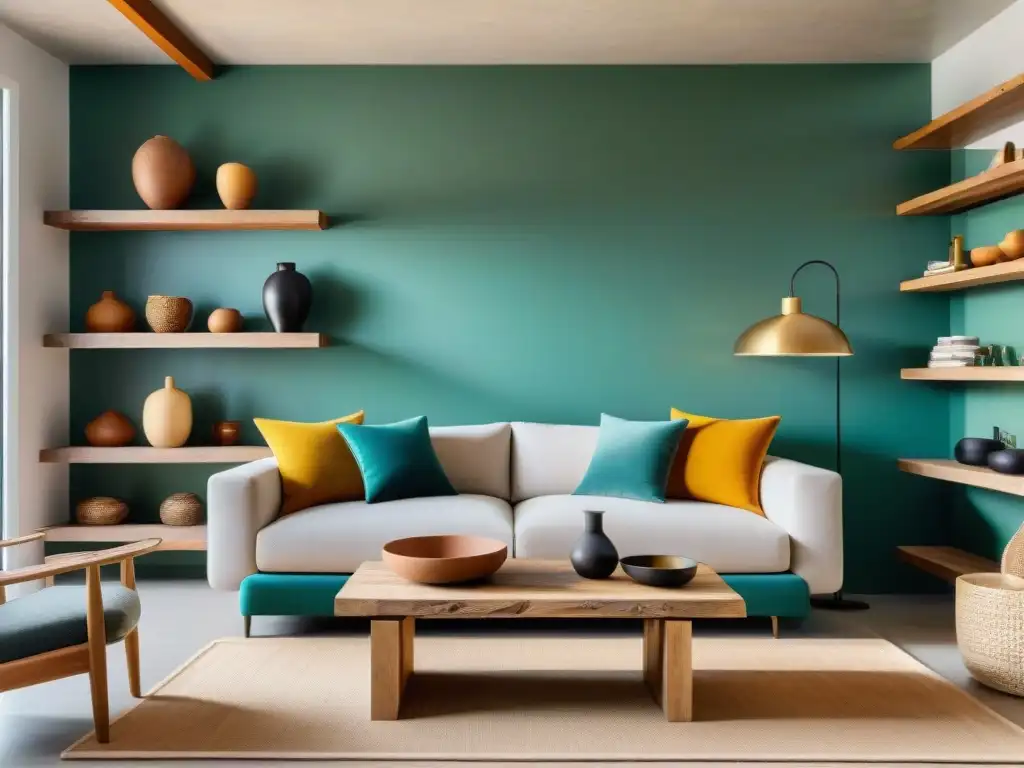 Un acogedor salón en Uruguay con muebles reciclados, bañado en luz natural y colores terrosos