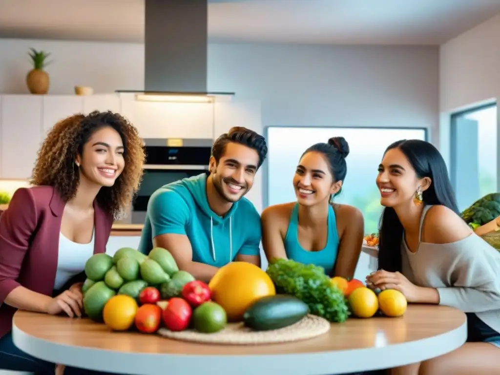 Adolescentes uruguayos disfrutan de una alimentación saludable en moderna cocina