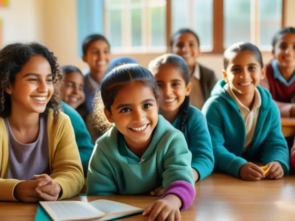 Un alegre aula inclusiva en Uruguay, con niños de distintas culturas aprendiendo juntos