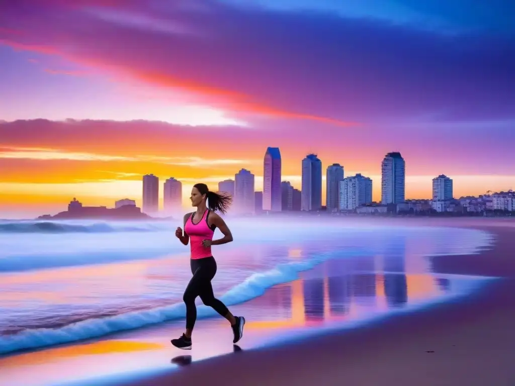 Un amanecer pintoresco en Montevideo, reflejos de colores vibrantes en el agua