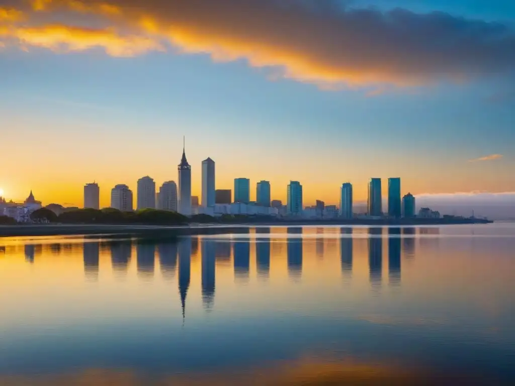 Un amanecer sereno sobre el Río de la Plata en Montevideo, Uruguay, reflejando esperanza y resiliencia