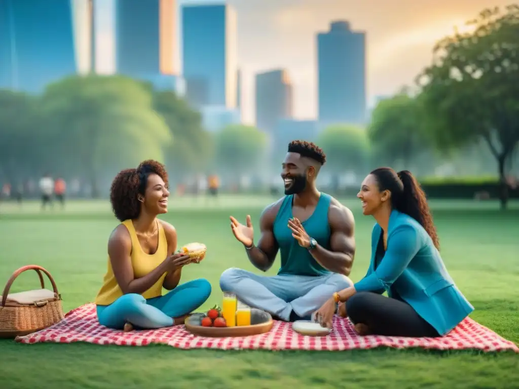 Amigos disfrutan de hobbies compartidos para fortalecer relaciones en un parque urbano vibrante