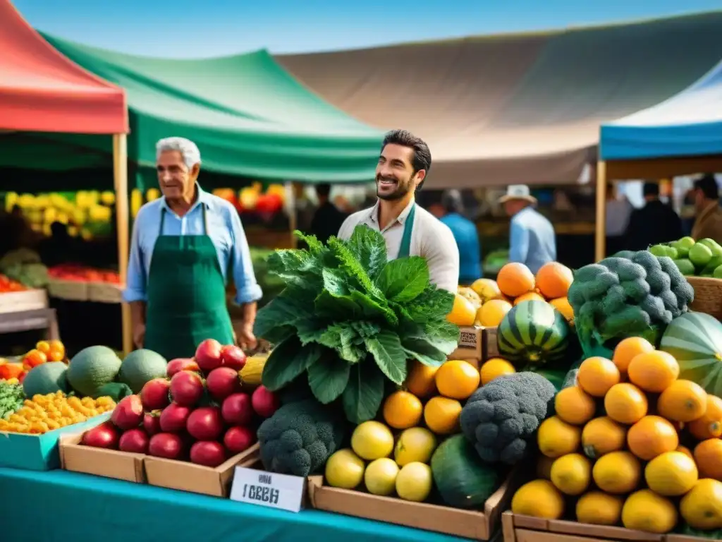 Un animado mercado de agricultores en Uruguay, con productos locales y coloridos