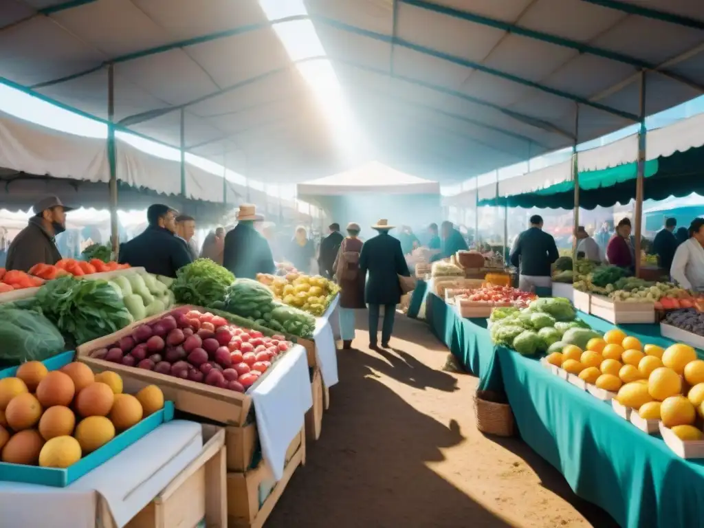 Un animado mercado de agricultores en Uruguay con productos locales de Alimentos Kilómetro Cero Uruguay