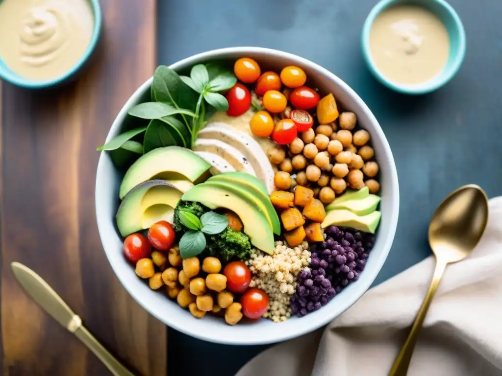 Un apetitoso Buddha bowl con ingredientes vibrantes y coloridos