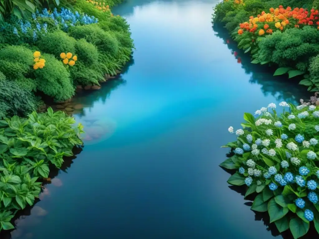 Arroyo cristalino en Uruguay, reflejando cielo azul y rodeado de vegetación exuberante