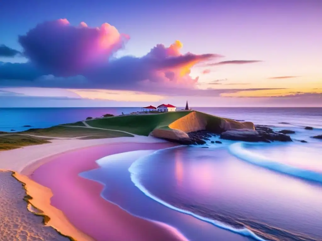 Un atardecer dorado en Punta del Este, Uruguay, reflejando el enfoque integral de bienestar en el país