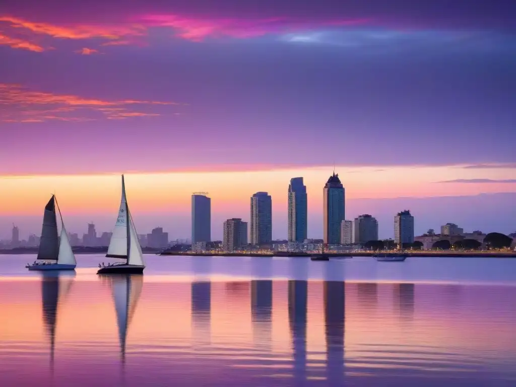 Un atardecer dorado sobre el Río de la Plata en Montevideo, Uruguay, reflejando serenidad y el sueño de una jubilación segura