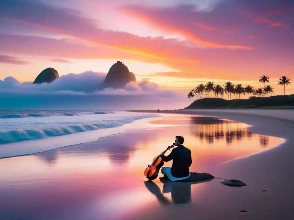 Atardecer en la playa de Uruguay con música para bienestar en un escenario sereno y cultural