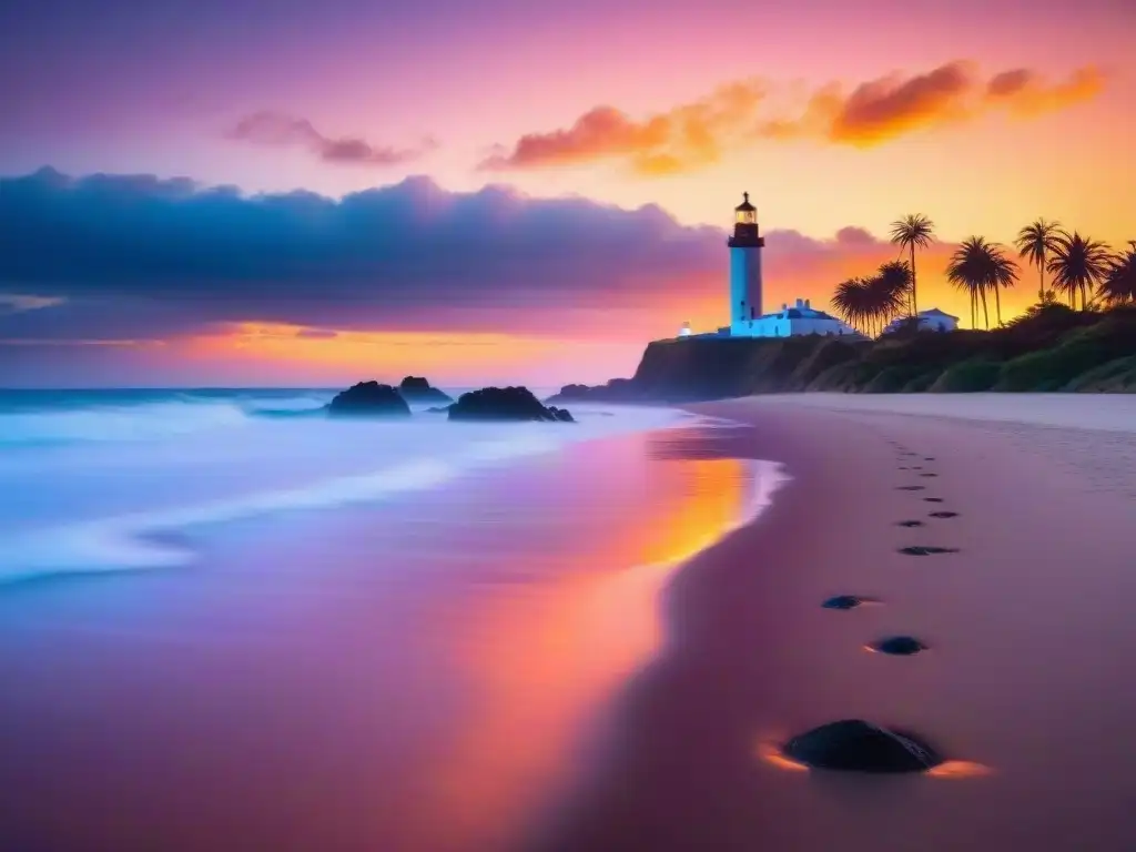 Un atardecer sereno en una playa de Uruguay, reflejando la belleza de la naturaleza y la importancia del estilo de vida sostenible en Uruguay