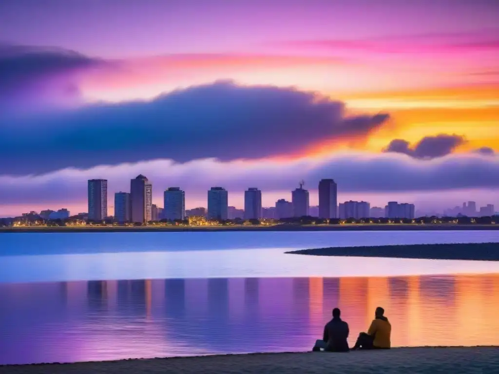 Un atardecer vibrante en el Río de la Plata, Montevideo, reflejando calma y belleza