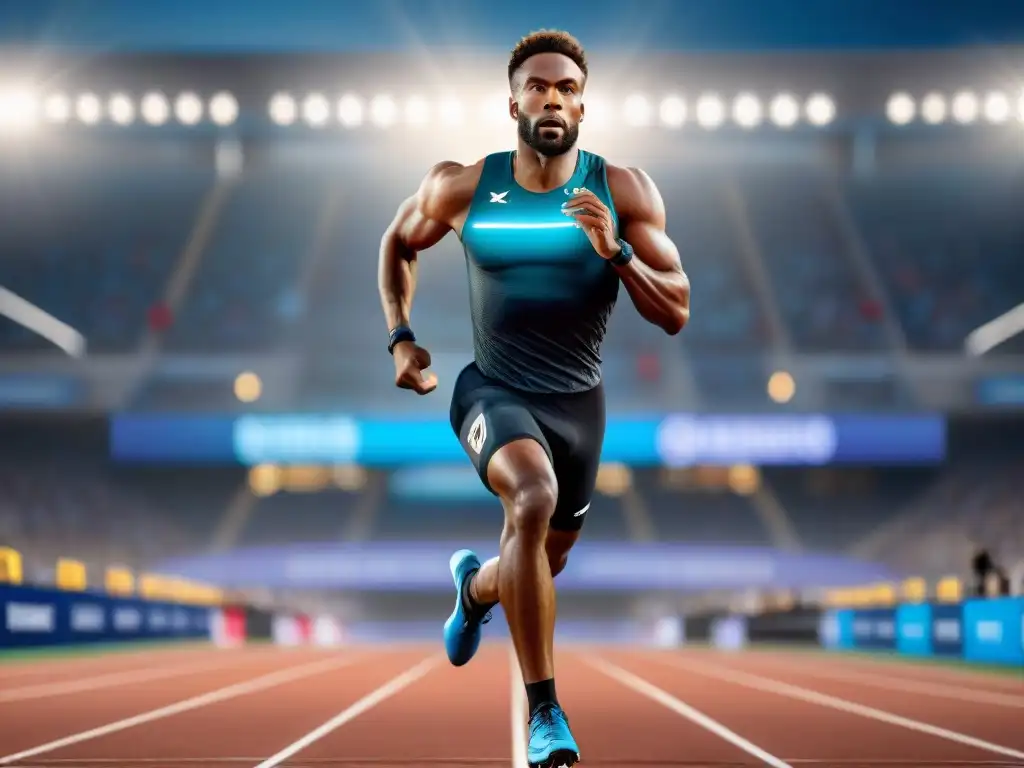 Dispositivo de alto rendimiento para atletas de élite en acción Un atleta de élite en acción con un dispositivo wearable de alta tecnología