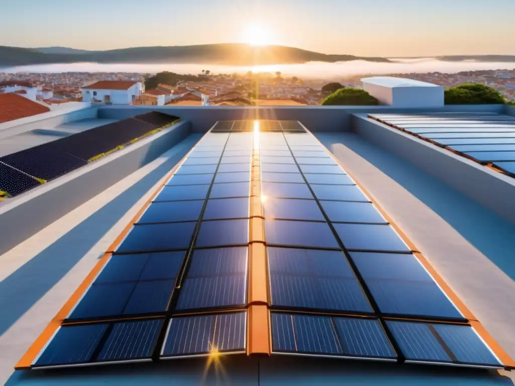 Instalación avanzada de paneles solares en un edificio moderno en Uruguay, iluminados por el sol