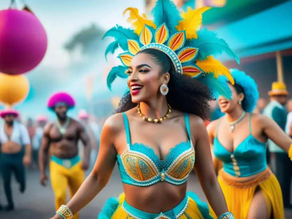 Bailarines en vibrante preparación física para carnaval Uruguay