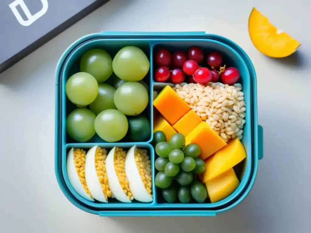 Un bento box moderno y colorido con comidas saludables para oficina en Uruguay