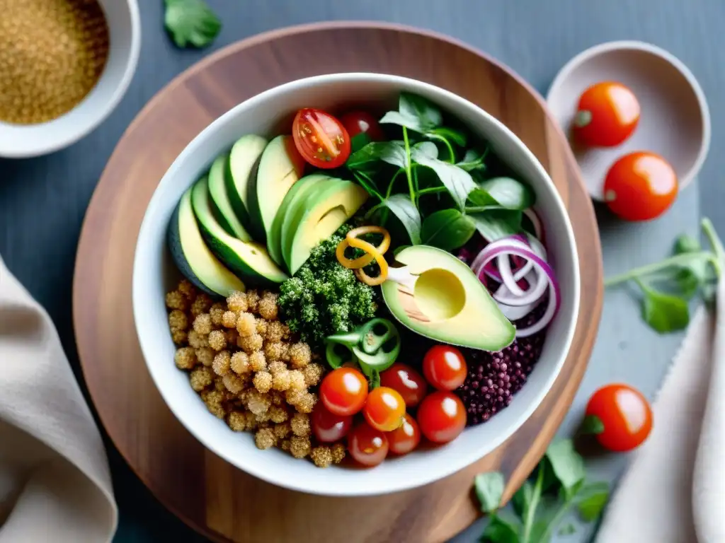 Un bol de ensalada de amaranto colorida y fresca, resaltando los beneficios del amaranto en Uruguay