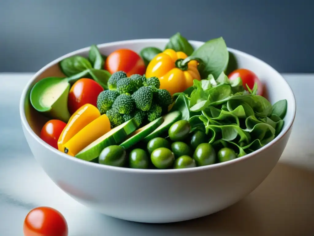 Un bol de ensalada saludable y colorida, con ingredientes frescos y vibrantes