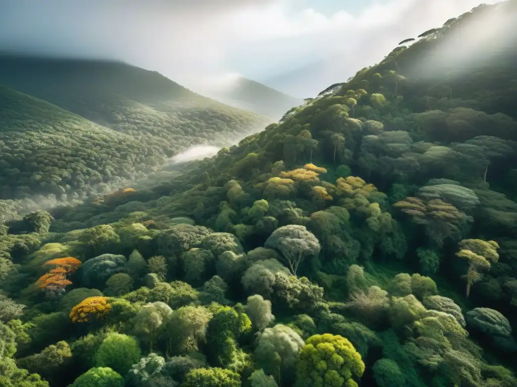 Un bosque exuberante en Uruguay muestra la armonía ambiental y la biodiversidad, inspirando bienestar ambiental para empresas Uruguay