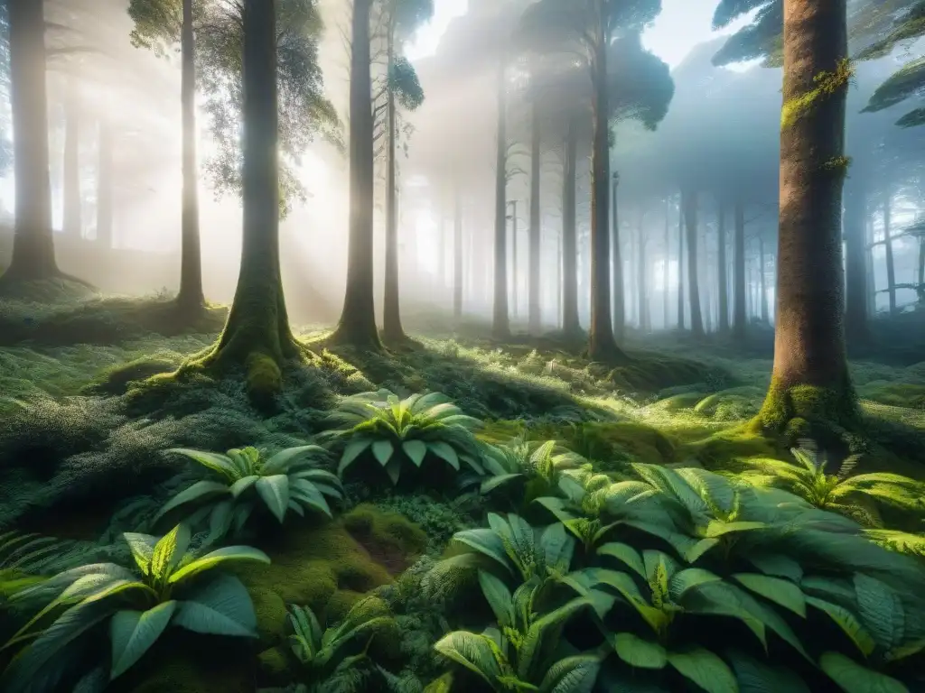 Un bosque exuberante en Uruguay con flora y fauna nativa, resaltando la biodiversidad