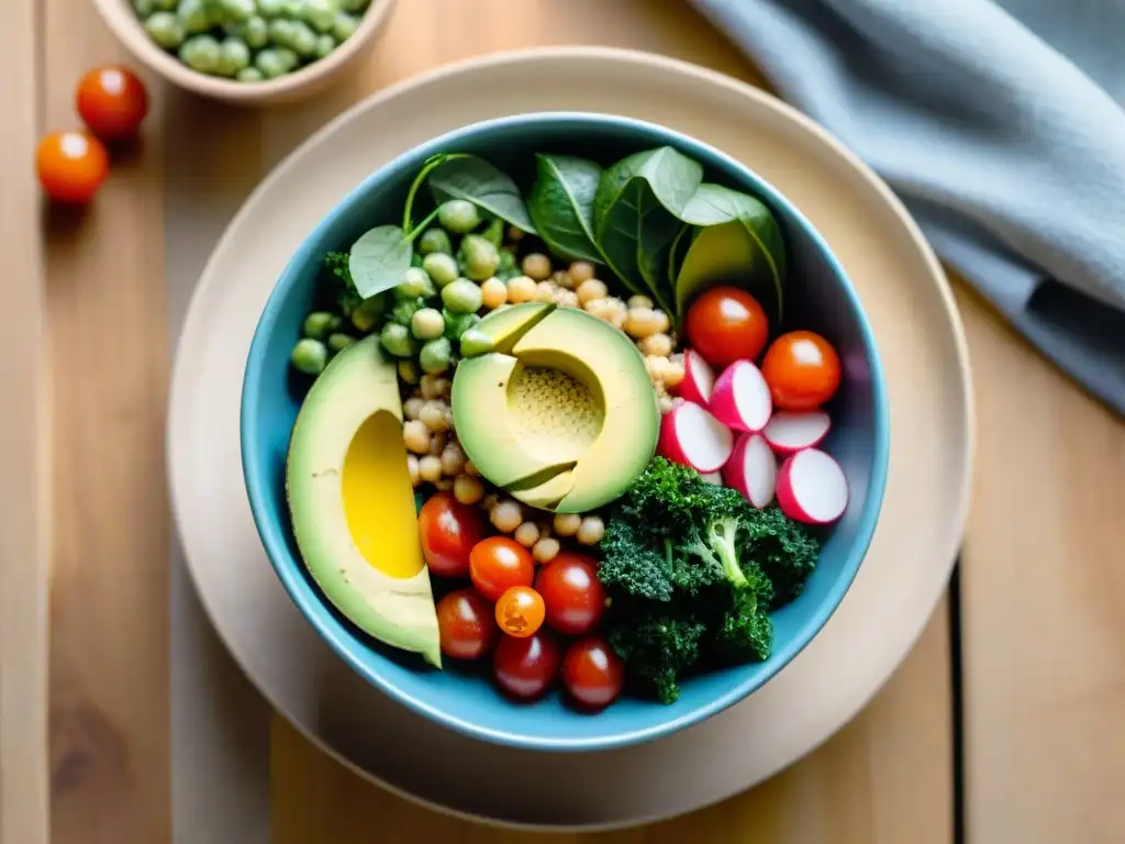 Un Buddha bowl vibrante y colorido con ingredientes frescos y saludables, ideal para recetas alimentación consciente Uruguay