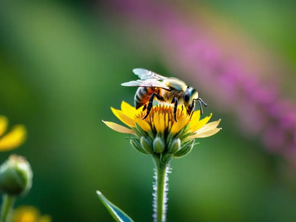 Campo de flores silvestres en Uruguay, abejas polinizando