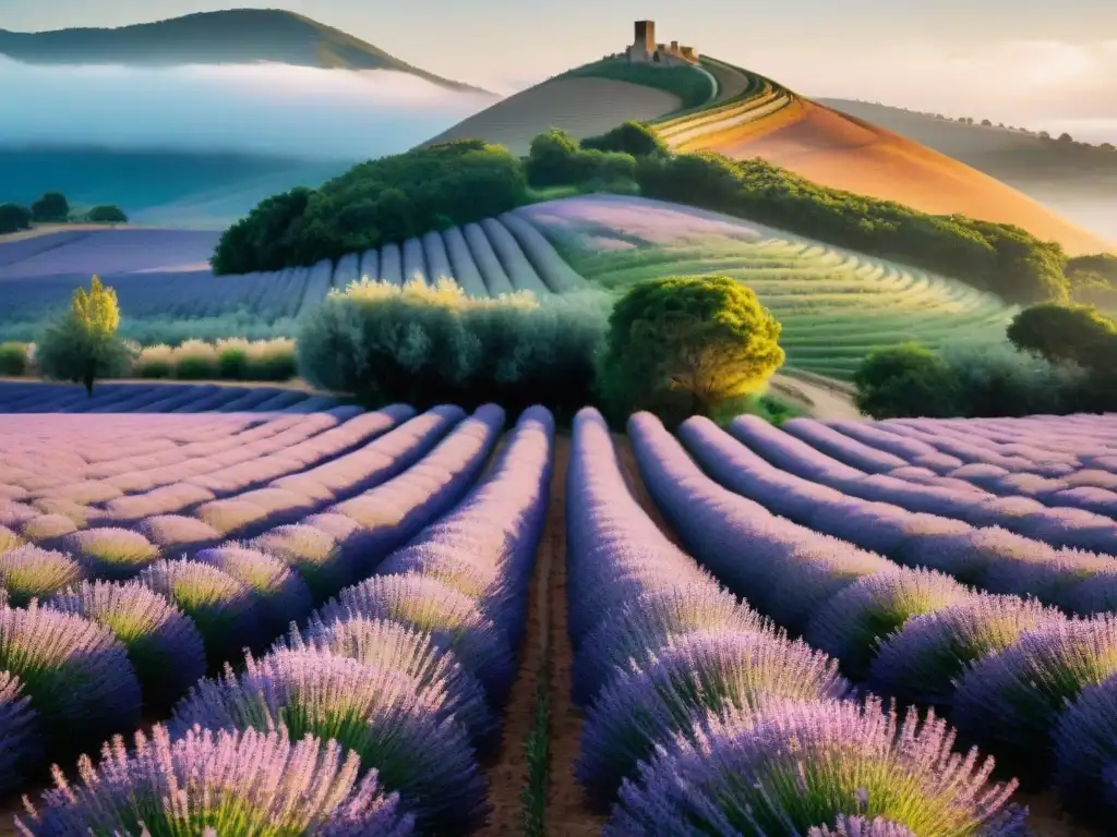 Campo de lavanda en Uruguay, con colinas y cielo azul