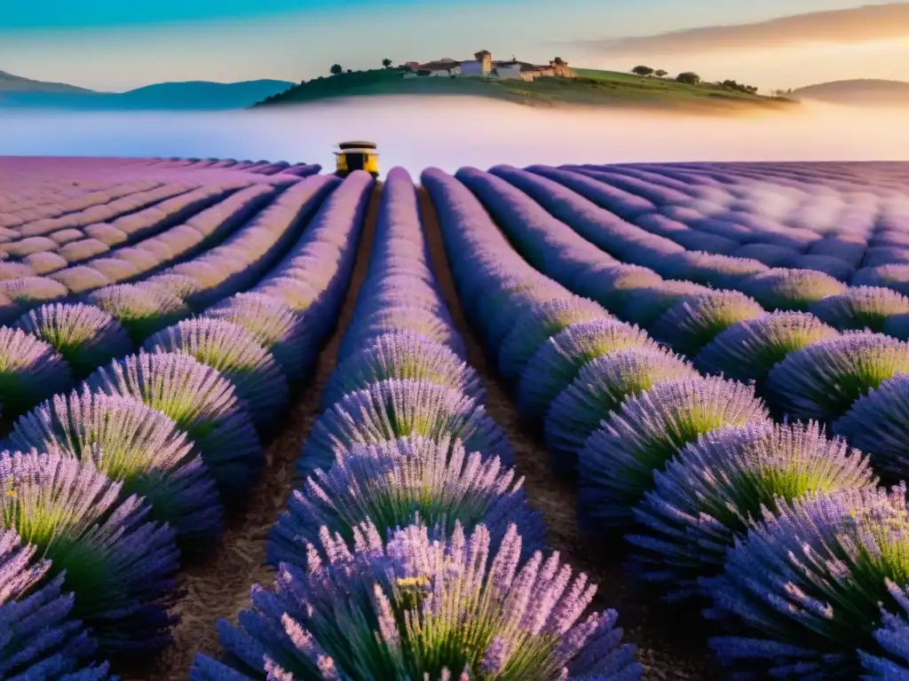 Campo de lavanda en Uruguay, lleno de flores púrpuras bajo el cielo azul