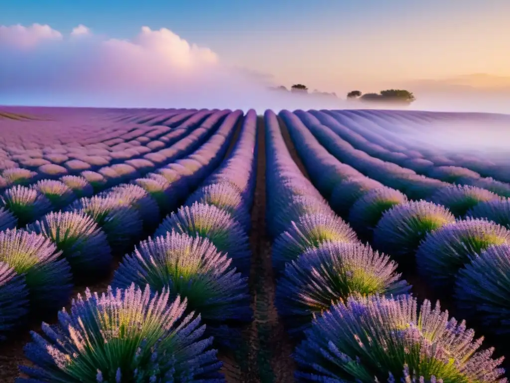 Campo de lavanda en Uruguay, vibrantes flores púrpuras bajo el cielo azul