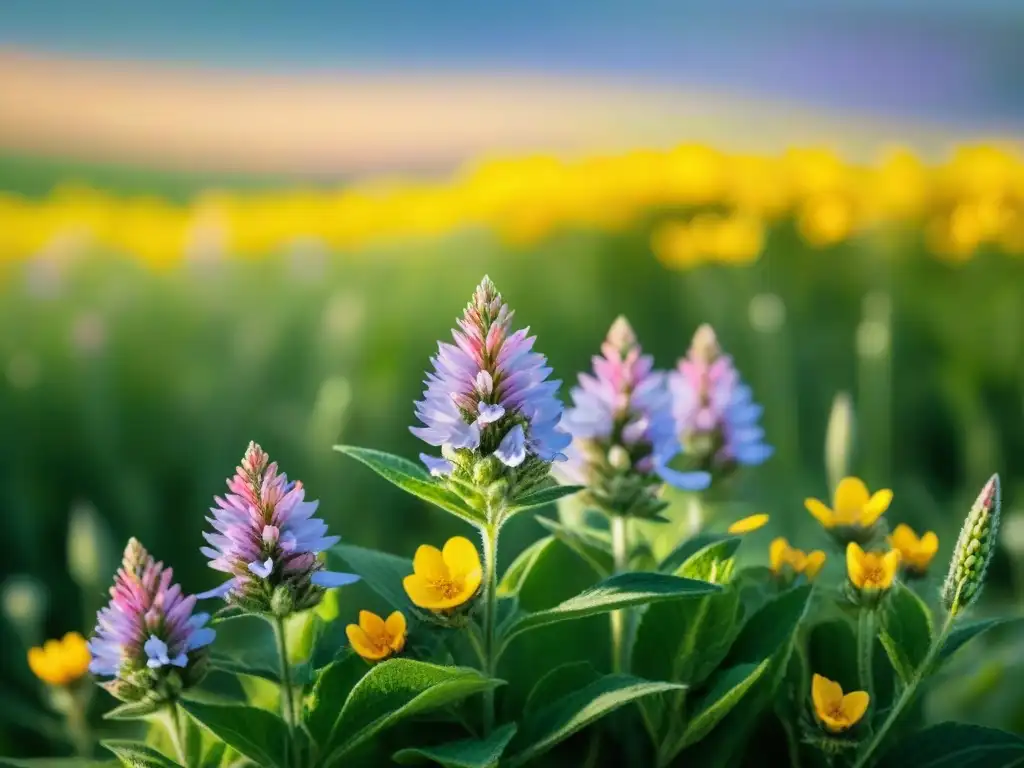 Un campo de flores silvestres en plena primavera en Uruguay, mostrando colores vibrantes