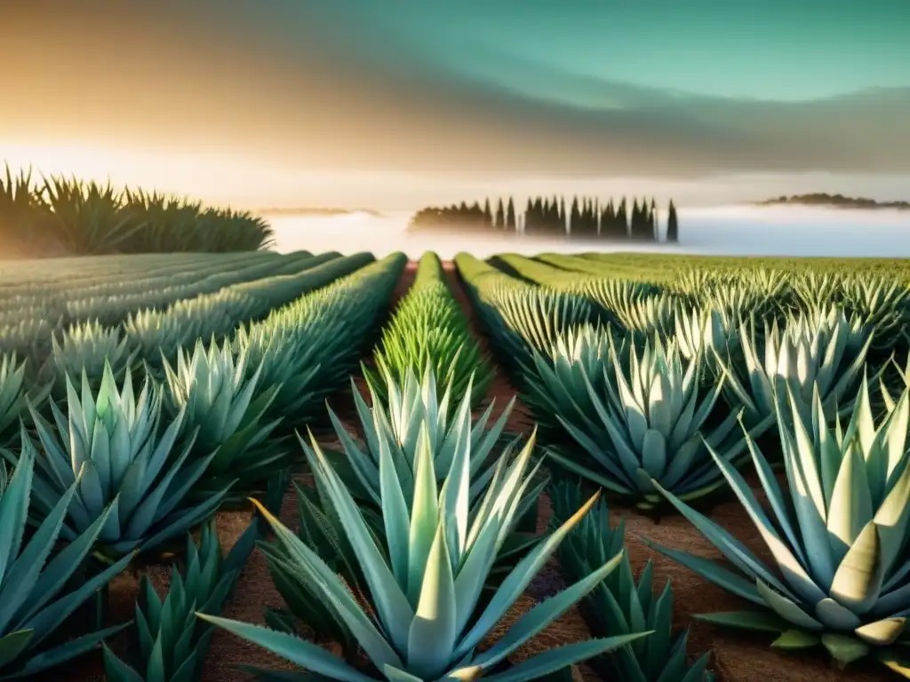 Un campo verde exuberante en Uruguay con aloe vera brillante bajo el sol dorado