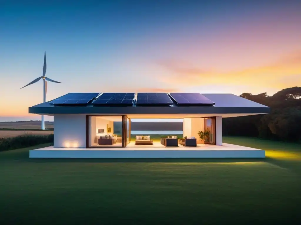 Una casa moderna en Uruguay con energías renovables: paneles solares, turbina eólica y batería Tesla