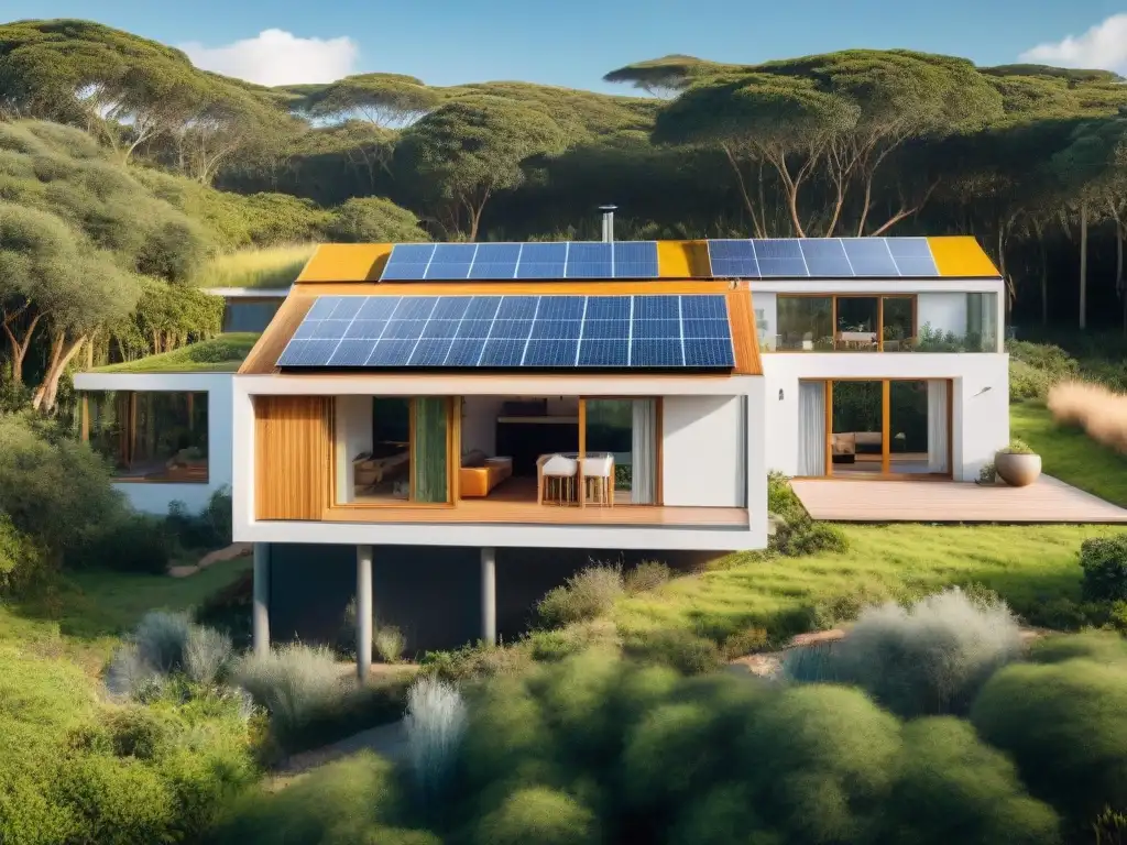 Casa sustentable en Uruguay con tecnologías sostenibles, jardín nativo y diseño ecofriendly