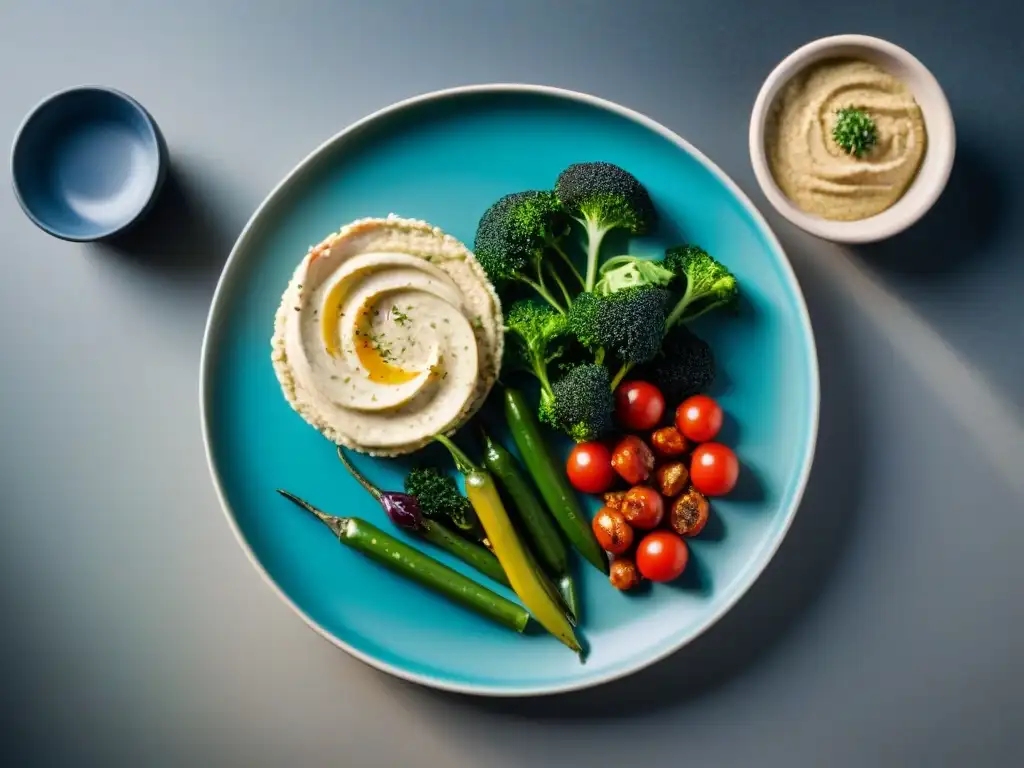 Una cena ligera mediterránea con vegetales a la parrilla, quinoa y hummus, ideal para bienestar