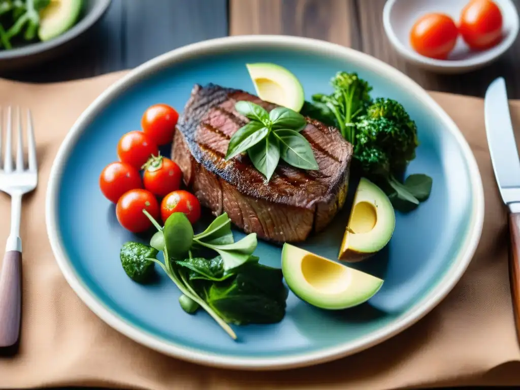 Disfruta de una cena uruguaya con un exquisito churrasco y chimichurri, acompañado de una ensalada fresca y colorida en un ambiente cálido