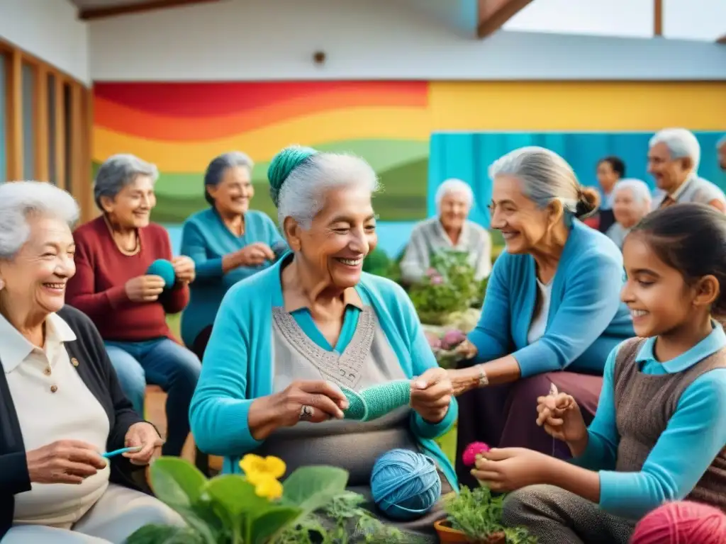 Un centro comunitario en Uruguay donde adultos mayores y niños participan juntos en actividades intergeneracionales para el bienestar