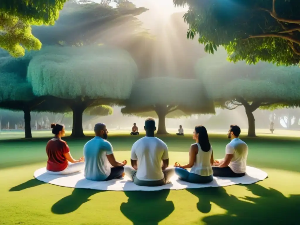 Un círculo diverso practica mindfulness en un parque uruguayo