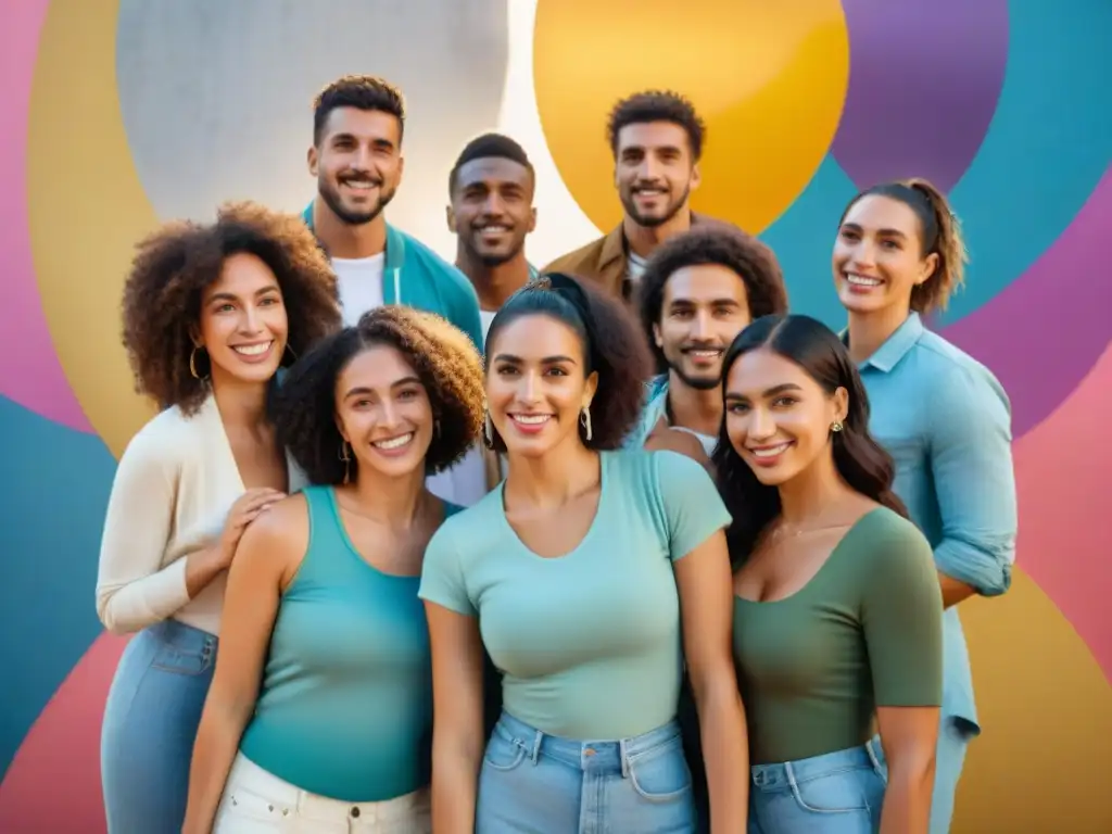 Un círculo de jóvenes uruguayos con objetos simbólicos, reflejando unidad y empoderamiento juvenil en Uruguay