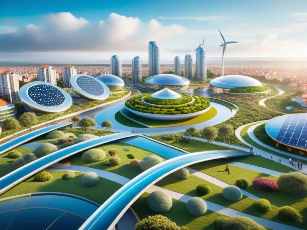 Una ciudad sostenible futurista en Uruguay con energía renovable y arquitectura ecoamigable