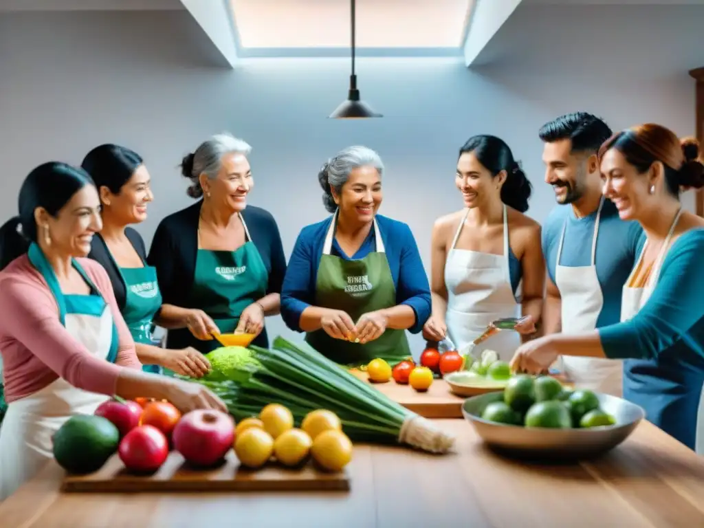 Una clase de cocina en Uruguay con Alimentación consciente, frutas y verduras frescas y diversidad