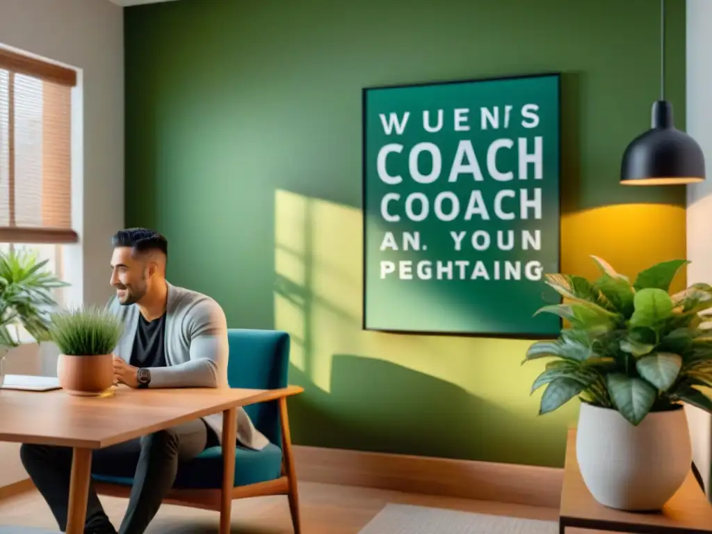 Una coach y su cliente en profunda conversación en un espacio acogedor, iluminado