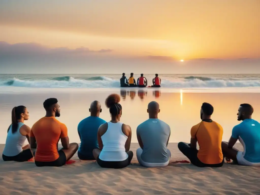 Sesión de coaching en la playa al atardecer