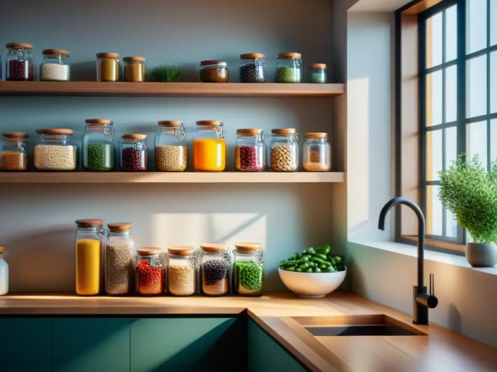 Cocina macrobiótica para bienestar integral: Cocina minimalista con alimentos coloridos y ambiente acogedor