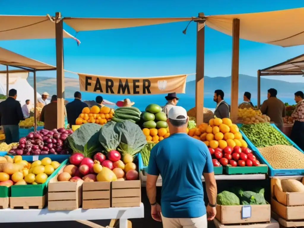 Colorida feria de agricultores en Uruguay, promoviendo la dieta sostenible