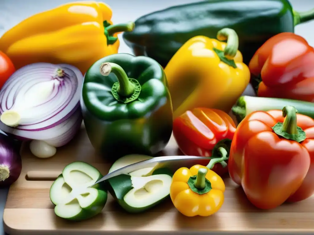 Una colorida variedad de verduras frescas cortadas en una tabla, listas para una barbacoa saludable en Uruguay