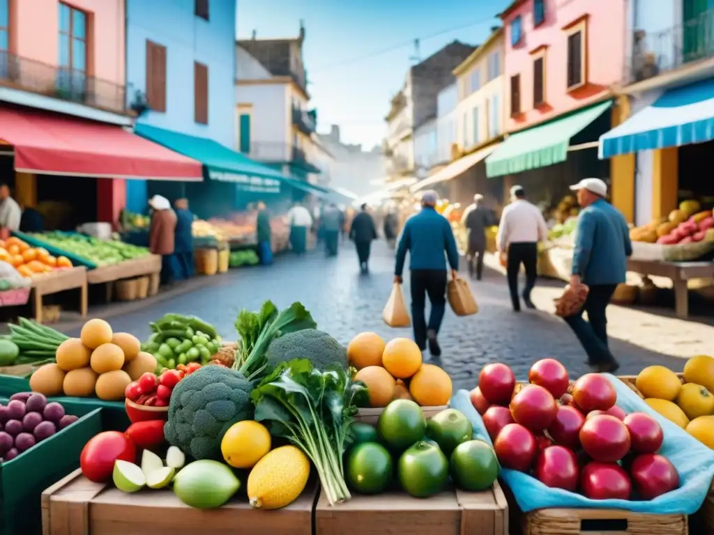 Colorido mercado uruguayo con frutas y verduras frescas