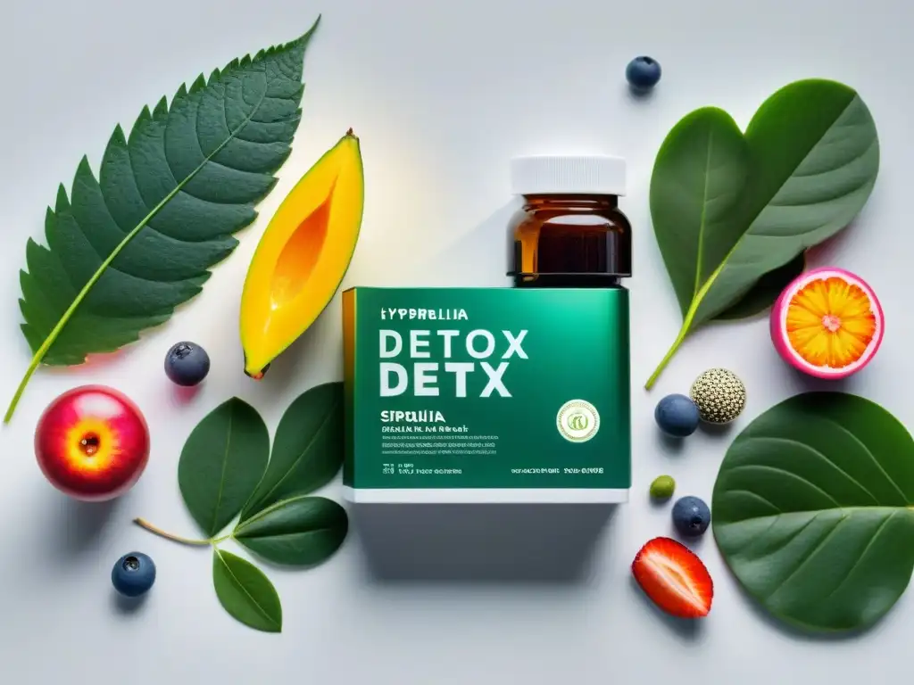 Una composición vibrante de suplementos detox en Uruguay, con colores y texturas que evocan salud y bienestar