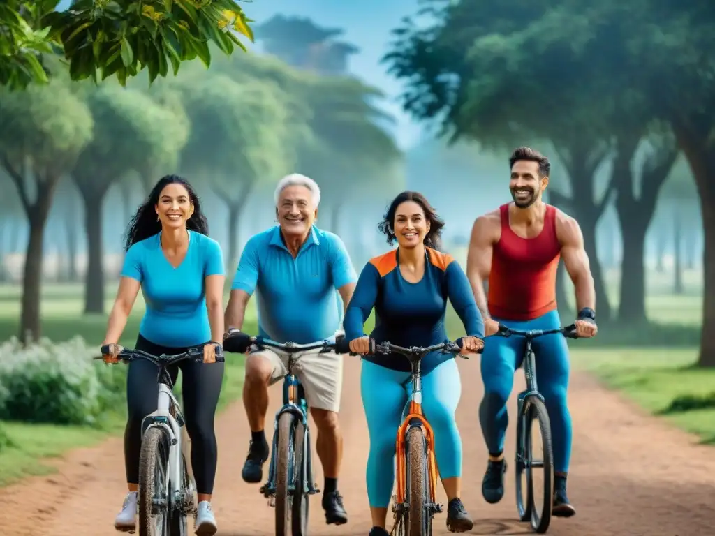 Comunidad activa disfrutando de actividades al aire libre en un parque de Uruguay, promoviendo la salud preventiva en Uruguay