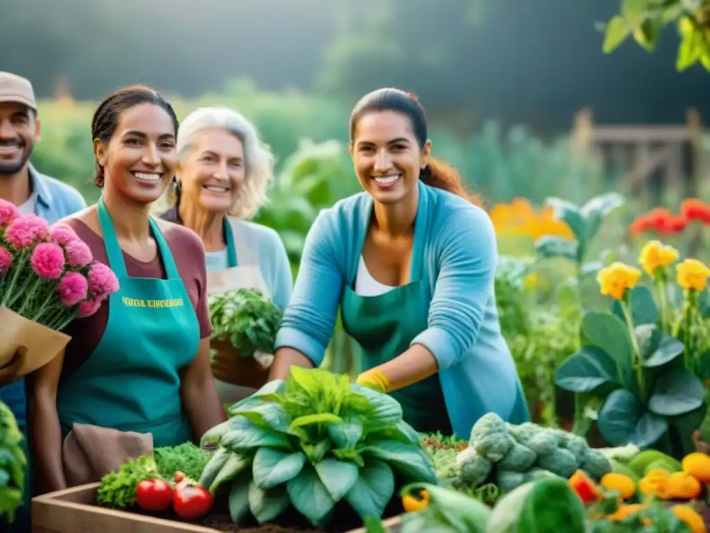 Comunidad sonriente de Uruguay en proyecto de jardinería sostenible